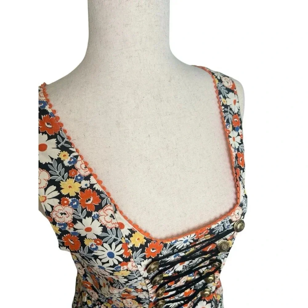 Vtg Retro Gogo Dress Floral 60s 70s Cottagecore Milkmaid Mini Small Handmade - Picture 5 of 16